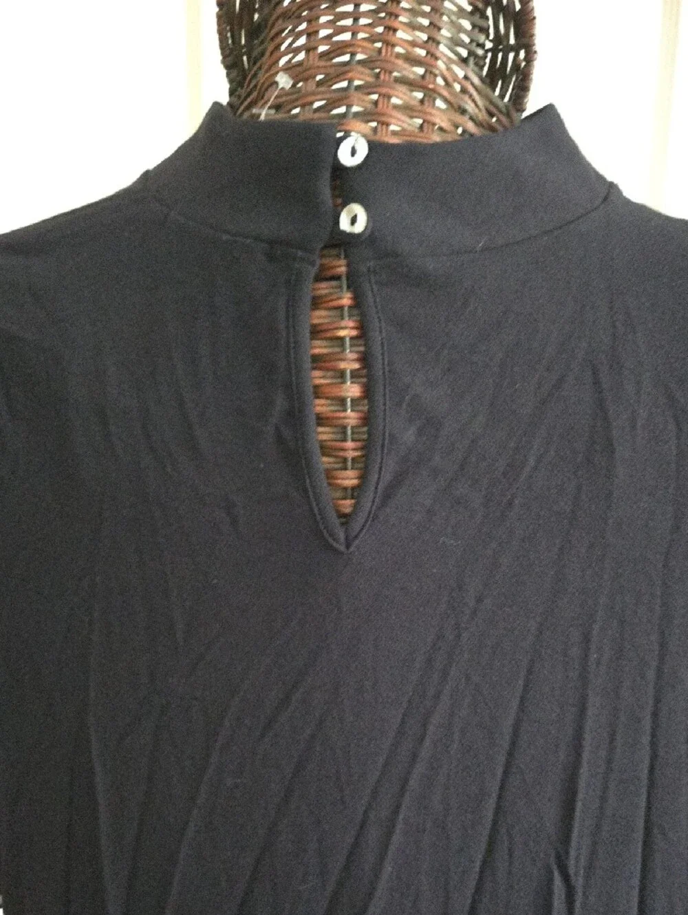 Kim & Cami Black Mock Neck Short Sleeve Top with Sheer Sleeves-Size L